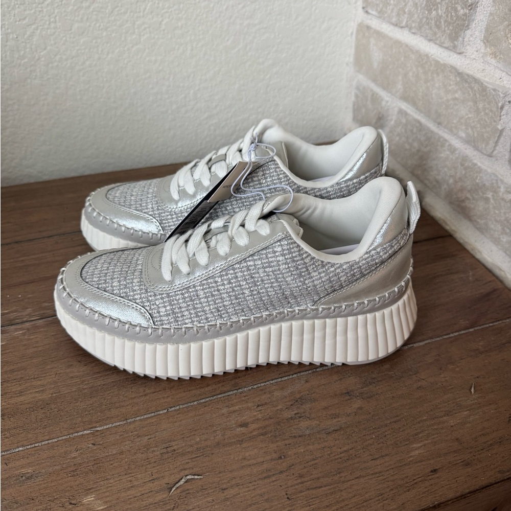 Universal Thread White & Light Gray Knit Lace-Up Sneakers - Picture 2 of 2